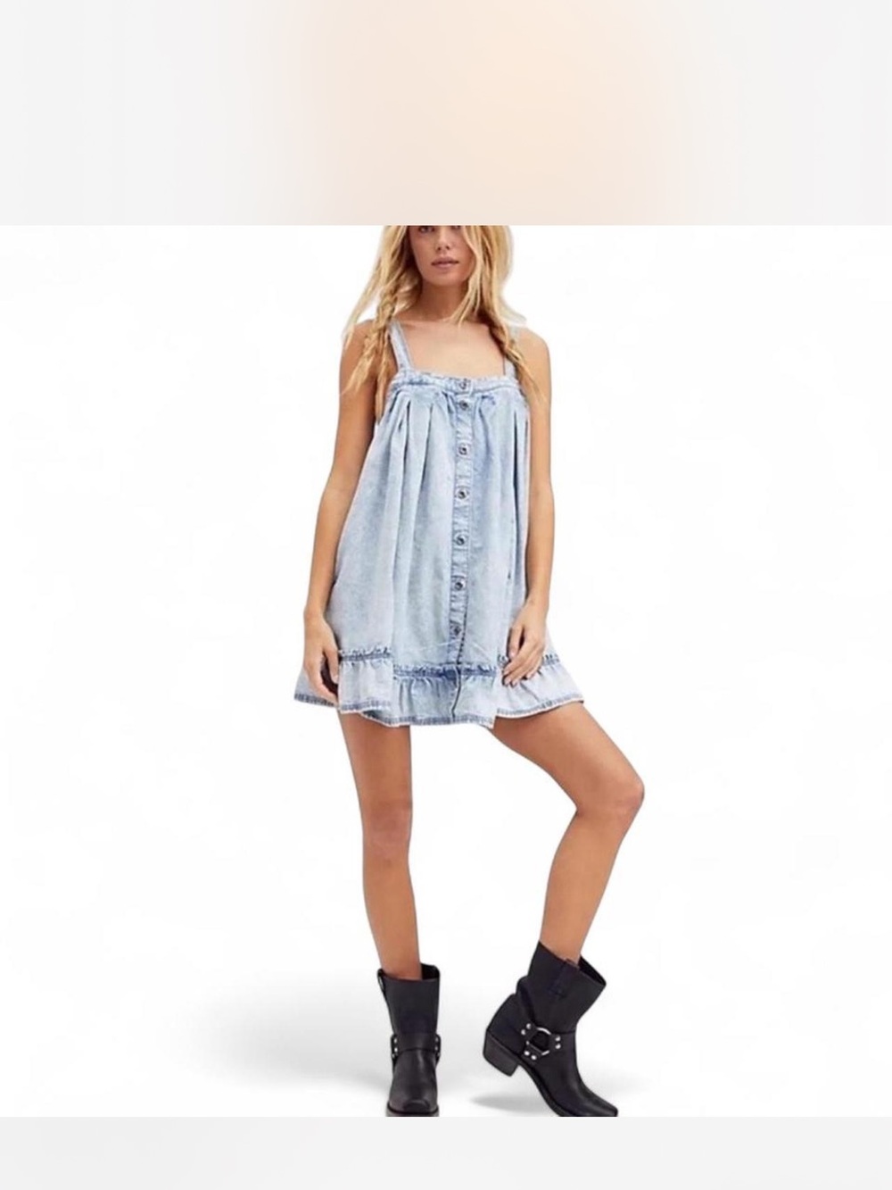 Free People Light Blue Denim Button-Front Mini Dress